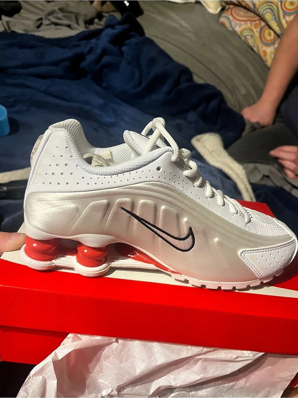 Nike Shox R4 White Metallic Silver Volt R4 White & Red Athletic Sneakers